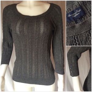 AEO 3/4 length button sleeve loose knit raglan sweater